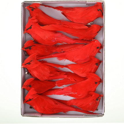 12 Pcs Cardinal Ornament with Clip on Feather Artificial Doves Bird Christmas Tree Ornament Bright Fake Cardinal Craft for Winter Theme Wreath Garland Decor, Red Cardinals, 4.7 Inches and 5.9 Inches
