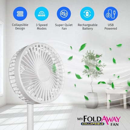 My Foldaway Rechargeable Fan, All In 1 Folding Fan For Bedroom/Desk And More, Portable Travel Fan Fits In Suitcase, 10 Hour Batte