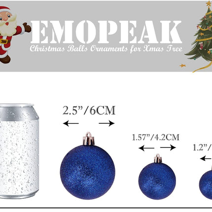 Emopeak 24Pcs Christmas Balls Ornaments for Xmas Christmas Tree - 4 Style Shatterproof Christmas Tree Decorations Hanging Ball for Holiday Wedding Party Decoration (Navy Blue, 2.4"/6.2CM)