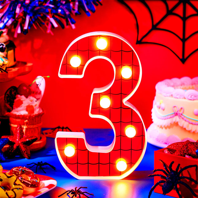 VIHOSE Spider LED Number Lights Spider Birthday Decoration Spider Light up Numbers Kids Boy Man Spider Birthday Party Supplies Marquee Night Light for Christmas Birthday Baby Shower(Number 3)