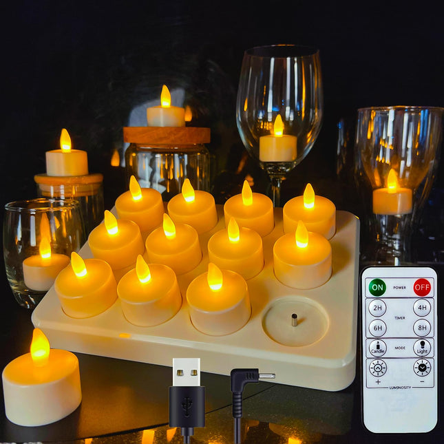 Rechargeable Candles Tea Lights with Remote Timer, LED Tea Lights Candles Battery Operated, Rechargeable Flameless Candles for Home Decor Seasonal Decor 50-100 Hours 12Pack