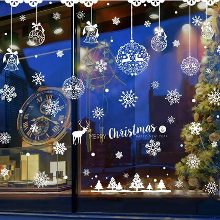 275 Pcs Christmas Window Clings Static Snowflakes Window Clings Decals Stickers Christmas Window Decorations Indoor Merry Christmas Winter Wonderland Decorations Ornaments Party Supplies