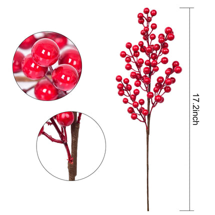Artiflr 4 Pack Artificial Red Berry Stems Clearance, Christmas Holly Berries for Holiday Crafts and Home Decor, 17.2 Inch Red Berry Picks Christmas Tree Ornaments