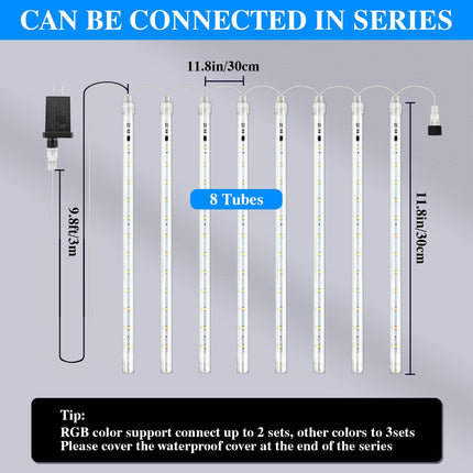 Meteors Shower Lights, 192 LED Falling Rain Lights 8 Tubes 11.8 Inch Waterproof Christmas Lights Plug in Snowfall LED Lights Outdoor for Tree Party Garden Yard Holiday Christmas Decoration, Blue