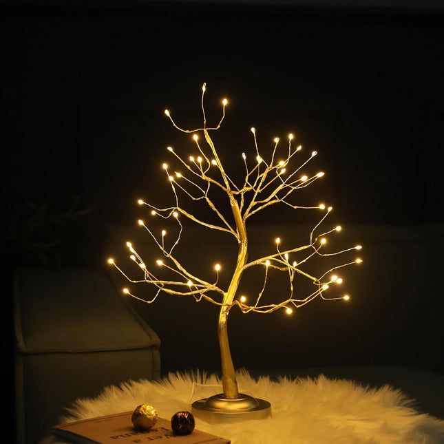 Tabletop Tree Light 108 LED Timer Function with Adjustable Twinkle Branches Bonsai Tree Lights 8 Lighting Modes Golden Branch for Room Home Bedroom Party Decor（Warm White）