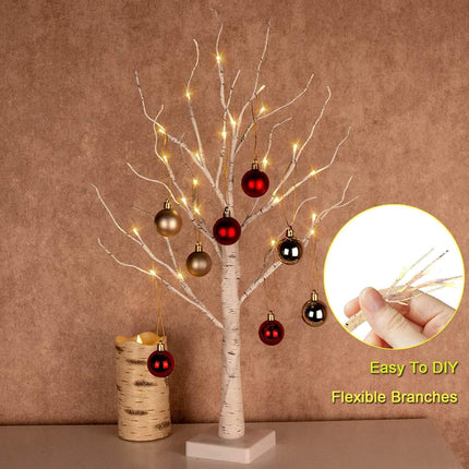 Albelt 4-Pack Lighted Birch Tree for Tabletop, 2FT Christmas Birch Tree Lights, 24 LEDs Warm White Pre-lit Birch Tree for Xmas Indoor Bedroom Home Wedding Holiday Decoration