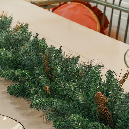 9FT Christmas Garland with Pine Cones, Prelit Christmas Garland Greenery Outdoor Lighted Pine Garland, Mantle Garland Christmas Holiday Decoration Indoor