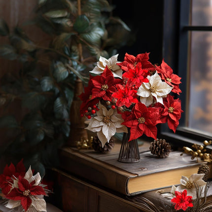 Artificial Poinsettias Christmas Flowers, 12 Pcs Fake Christmas Flowers with Clips and Stems for Wreath Garland, Wedding, Holiday Christmas Tree Ornaments Decor