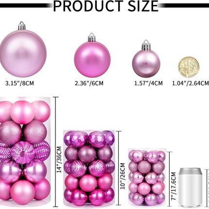 XmasExp 60mm/2.36" Christmas Ball Ornaments Shatterproof Christmas Ornaments Set Decorations for Xmas Tree Balls - 24ct (2.36'', Pink)