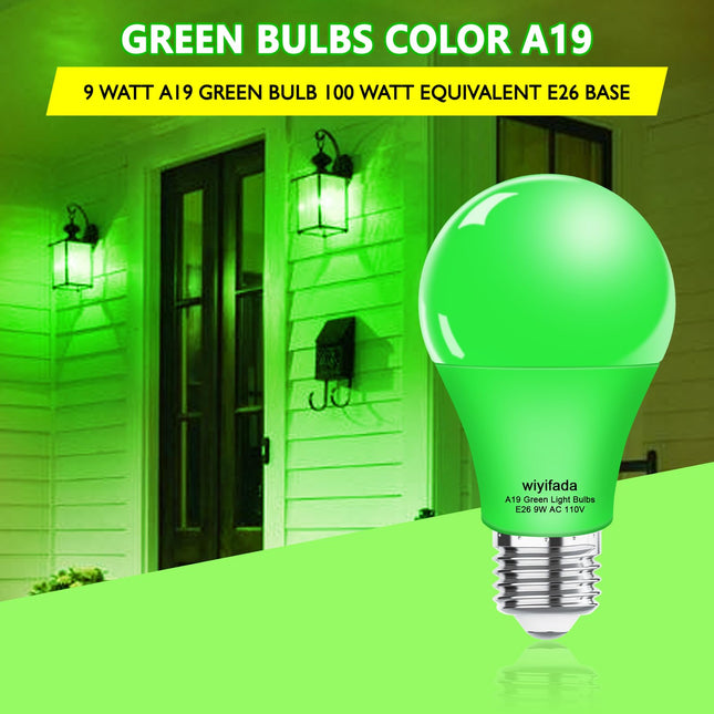 2 Pack A19 LED Green Light Bulbs,110V E26 Christmas Green LED Lights 9W Replace up to 100W, Colored Light Bulbs for St. Patrick's Day, Porch Light, Party Decoration, Holiday Lighting