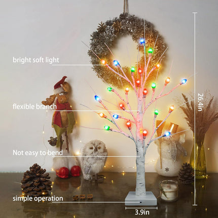 [ Timer ] Ruidazon 2 Pack Lighted Birch Tree, 26" Christmas Birch Tree with 24 Led Red Green Orange Blue Lights Battery Operated Small Christmas Table Tree for Home Christmas Indoor Decoration