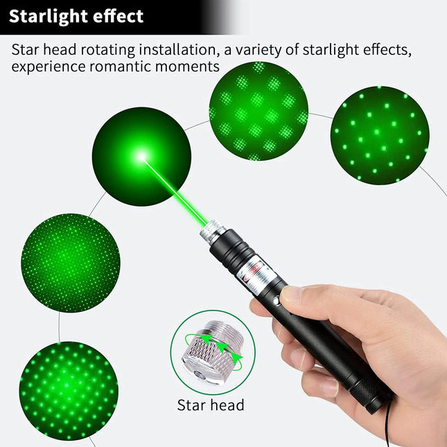 Cyahvtl Laser Pointer Tactical Flashlights 2000 Metres Green Long Range High Power Handheld Flashlight Rechargeable Laser Pointer for USB with Star Cap Adjustable Focus Suitable for Projecto