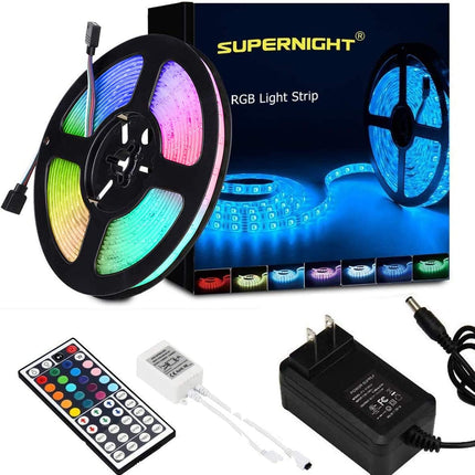 SUPERNIGHT LED Strip Lights, RGB Color Changing 16.4Ft SMD5050 LEDs Flexible Light Strip Rope Lighting Kit with 44 Key Remote Controller and 12V Power Supply for Bedroom TV Backlight Christmas