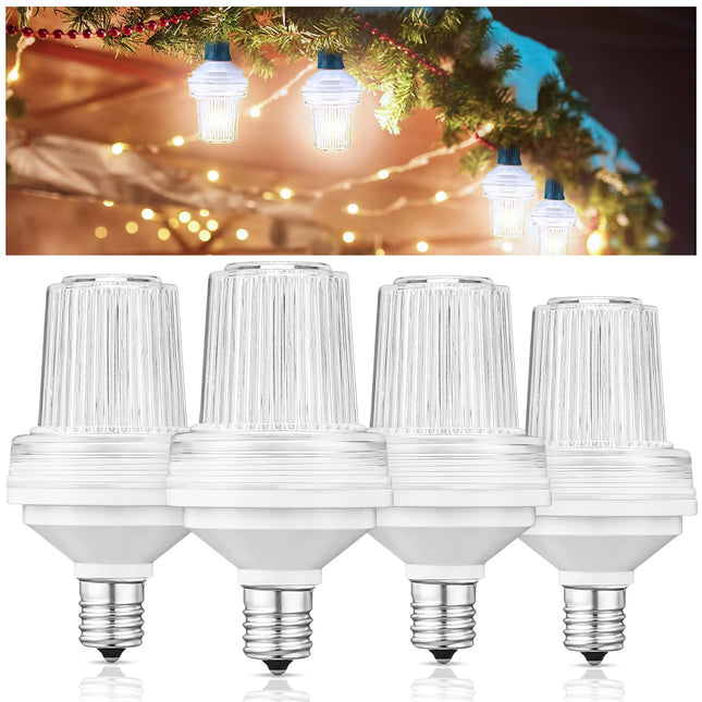 4 Pcs 120v Strobe C9 Christmas Lights Bulbs Outdoor Waterproof C9 LED Replacement Bulbs E17 Base 6000k Bright Flashing Strobe Light for Indoor Outdoor Yard Xmas Tree Decor(White)