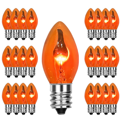 25 Pack Orange Flame Light Bulbs,C7 Mini Orange Lights Halloween Flickering Light Bulbs,1 Watt 120V E12 Base for Outdoor Use,Pendants, Wall Sconces,Christmas Light String
