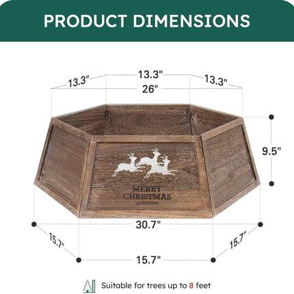 Wood Christmas Tree Collar, 30.7" Hexagon Christmas Tree Base Cover, Handcrafted Natural Wooden Christmas Tree Ring, Vintage Weathered Tree Skirt, Rustic (Archaize)