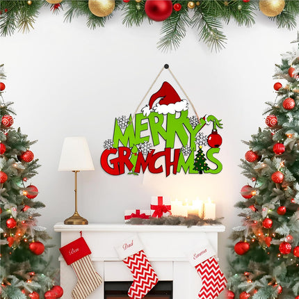 Merry Christmas Hanging Sign, Wooden Christmas Door Decorations, Christmas Decorations for Door-Wall-Tree-Window