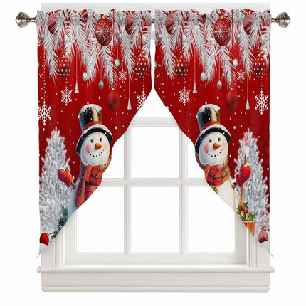 Christmas Red Snowman Swag Valance Curtains for Kitchen 36"W x 36"L Christmas Ball Xmas Tree Short Swag Topper for Small Windows Winter Snowflake Rod Pocket Curtains for Bedroom Bathroom Living Room