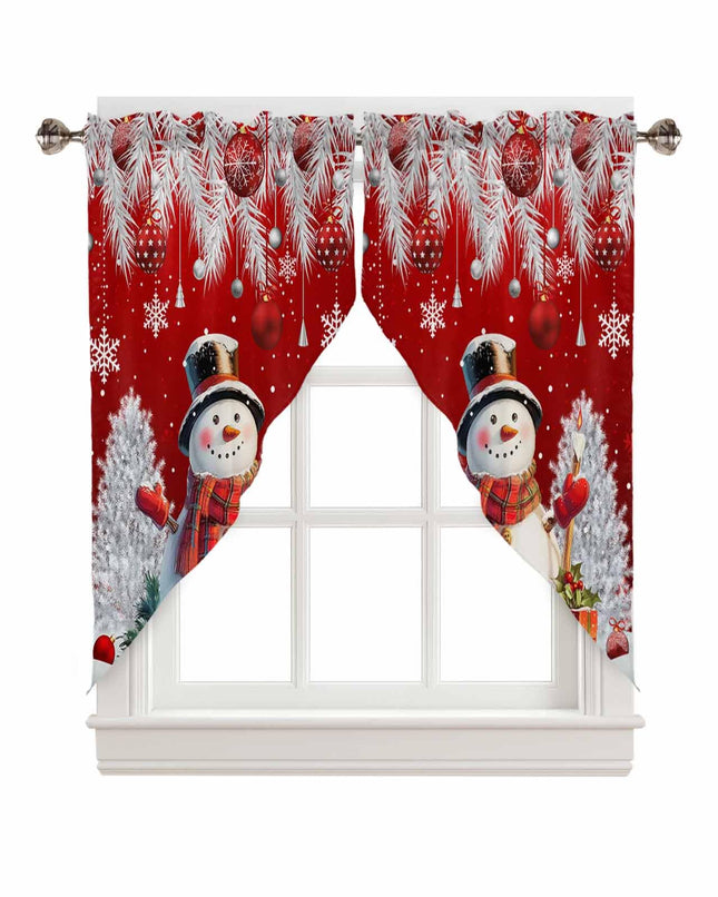 Christmas Red Snowman Swag Valance Curtains for Kitchen 36"W x 36"L Christmas Ball Xmas Tree Short Swag Topper for Small Windows Winter Snowflake Rod Pocket Curtains for Bedroom Bathroom Living Room