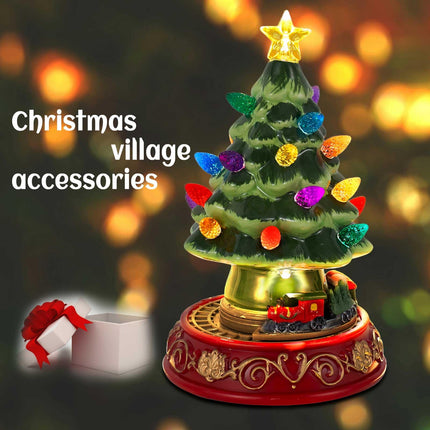 innodept12 Lighted Christmas Tree with Rotating Train - Prelit Tabletop Samll Tree Decor Animated Christmas Train with Top Star & Bulbs for Best Xmas Decoration