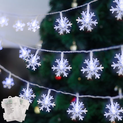 WATERGLIDE 2 Pack Christmas Snowflakes Lights, 50LED 24FT Outdoor Xmas Decorative String Lights, 8 Lighting Modes & Timer, Battery Operated Waterproof for Bedroom Party Garden Home Decor, Cool White