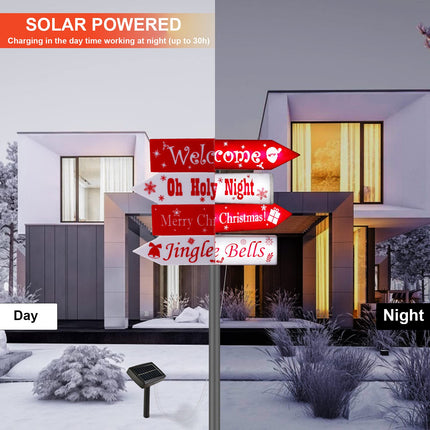 Christmas Solar Pathway Sign Lights, 37” Large LED Garden Stake Yard Sign Light, Xmas Waterproof Outdoor Lighting Welcome Merry Christmas Signs Decor for Path Road Patio Lawn Home