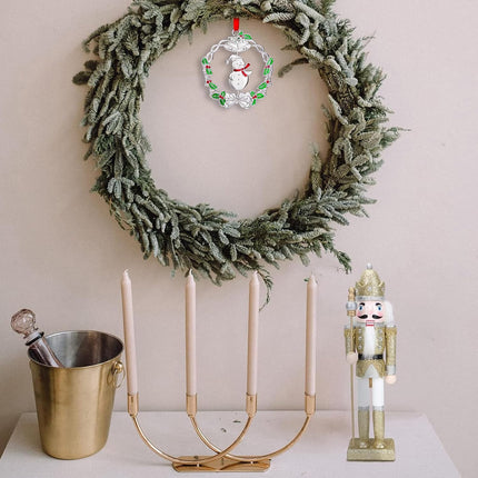 Christmas Wreath Snowman Ornament Metal Silver Hanging Rotatable Design Charm Holiday Decorative Pendant Keepsake