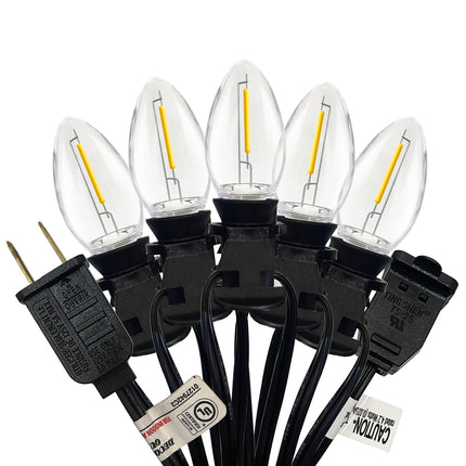 Christmas Village House Accessories Cord with 5 LED Light Bulbs, 9.5FT Christmas Blow Mode Light, Connectable C7 Bulb Clip Lights for Craft Village Halloween Pumpkin Christmas House Decoration, Black