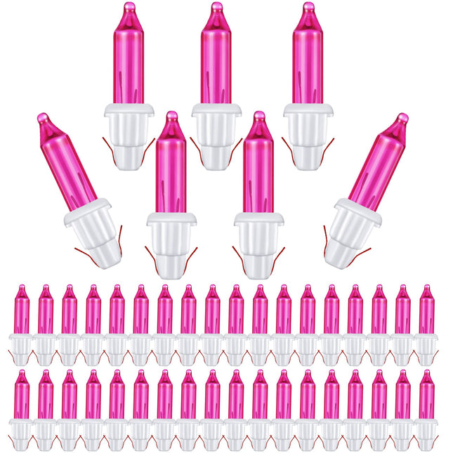 Mudder 200 Pieces 2.5V Replacement Christmas Tree Light Bulbs 50/100/150/200 Count Mini Incandescent Wire String Light Replacement Bulbs for Xmas Tree Decoration (White Base with Pink Bulb)