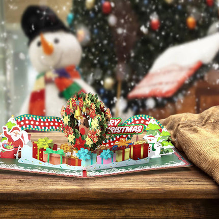 Pop Up Christmas Cards,3D Handmade Christmas Cards,Christmas wreath, for Christmas or Holidays,6" x 8" Cover - Includes Envelope and Removable Note Tag