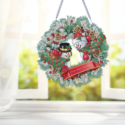 Christmas Diamond Painting Wreath Hanging Sign -Diamond Art - A DIY 5D Crystal Rhinestone Garland Kit for Home Window and Door Decor s