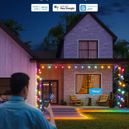 Govee Smart Outdoor String Lights 2, 144ft RGBIC Outdoor Lights with Dimmable Warm White LED Bulbs for Christmas, 47 Scene Modes for Patio, Backyard, IP65 Waterproof, Works with Alexa, App Control