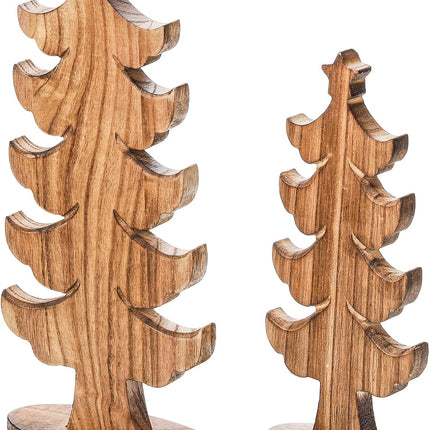 yarlung Set of 2 Wooden Christmas Trees, Standing Tabletop Christmas Decoration with Oval Base Rustic Wood Trees for Hanging Christmas Ornament, Farmhouse Decor, Home, Office, 2 Sizes