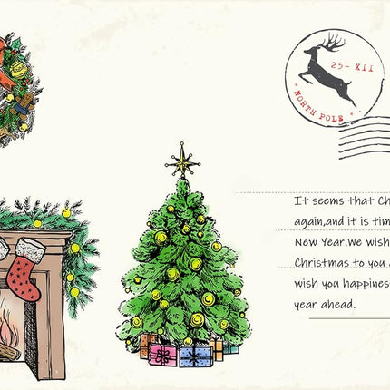 Christmas Fireplace Wreath Tree Clear Stamps for Card Making Scrapbooking Crafting DIY Decorations, Christmas Words Transparent Silicone Seal Stamps for Embossing Album Crafts