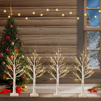 4-Pack 2FT Lighted Birch Tree for Home Decor with Timer, Birch Christmas Tree with 48 LED Warm White Lights, Battery Operated Artificial Tree Light for Indoor Bedroom Wedding Holiday Decorations