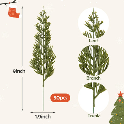 HOHOTIME 50 PCS Christmas Greenery Stems, Artificial Pine Stems Pick, Faux Cedar Branches for Vase, Fake Plants, Faux Pine Sprigs for Garland Wreath Tree Home DIY Xmas Decor