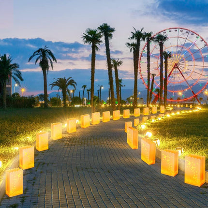 50 PCS Butterfly Luminary Bags & 50 PCS Battery Tea Lights, White Luminary Bags with Flameless Candles, LED Lamp Holiday Flameless LED Tealight for Outdoor Christmas Thanksgiving Decorations