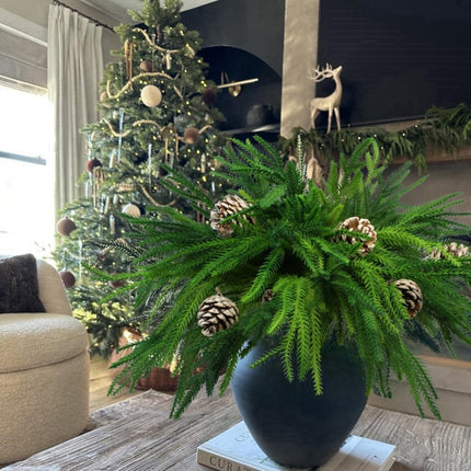 Christmas Norfolk Pine Branches, 8Pcs Christmas Greenary Stems, Real Touch Norfolk Pine Stems with 6Pcs Pine Cones Picks for Christmas Wreath Garland Home Decor (8)