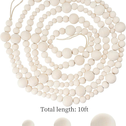 10 Feet Wooden Beaded Garland Rustic Farmhouse Decor Wood Bead Garland Christmas Tree Garland Boho Decoration