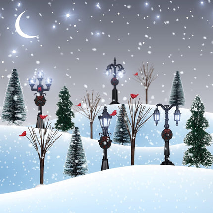 14 Pcs Christmas Accessories Village Figurine Miniature Pine Trees Snow Artificial Christmas Trees Bare Branch Trees Street Lights Lamps for Xmas DIY Crafts Winter Room Landscape (Fresh Style)