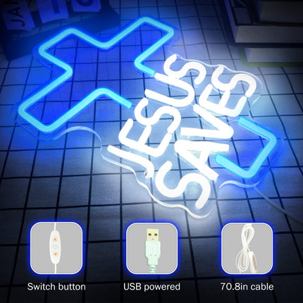 Cross Neon Signs Jesus Saves LED Signs for Wall Decor Dimmable Jesus Neon Lights Signs for Bedroom Living Room Christian Church Events Birthday Christmas Decor s