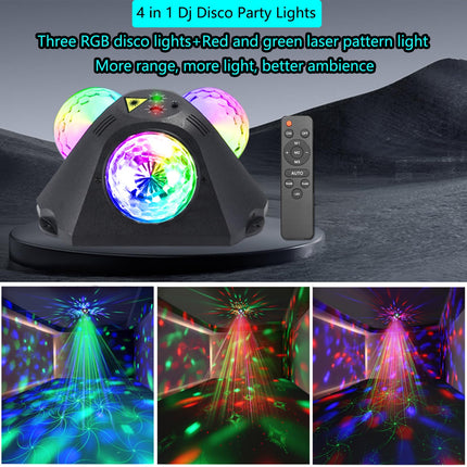 4 in 1 Disco Party Lights, 3 RGB Disco Lights+Red and Green Pattern Lamp Strobe Lights for Home Room Dance Parties Birthday Karaoke Halloween Christmas Wedding Show Club Decorations