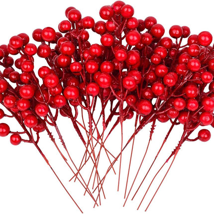 Artiflr 30 Pcs Christmas Red Berries Stems, 8Inch Artificial Christmas Picks for Christmas Tree Ornaments, DIY Xmas Wreath, Crafts, Holiday and Home Decor