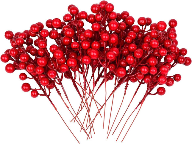 Artiflr 30 Pcs Christmas Red Berries Stems, 8Inch Artificial Christmas Picks for Christmas Tree Ornaments, DIY Xmas Wreath, Crafts, Holiday and Home Decor