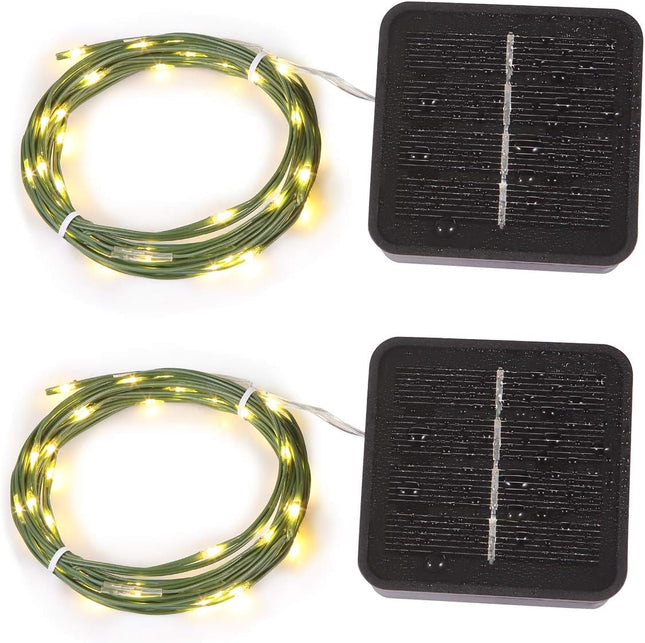 Short Mini Garden Lights Solar Powered Waterproof Fairy Lights Outdoor Garden String, Green Wire, Warm White,5m 50LEDs,2 Pack