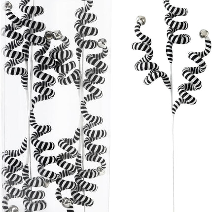 4PC Set Black/White Christmas Tree Picks Christmas Tree Decoration Woolen Bells Curly Pick, Christmas Tree Decorations Halloween Decoration Home Office Paty Ornaments
