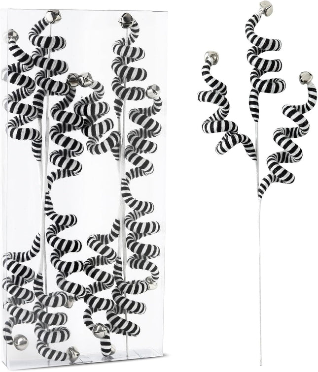 4PC Set Black/White Christmas Tree Picks Christmas Tree Decoration Woolen Bells Curly Pick, Christmas Tree Decorations Halloween Decoration Home Office Paty Ornaments