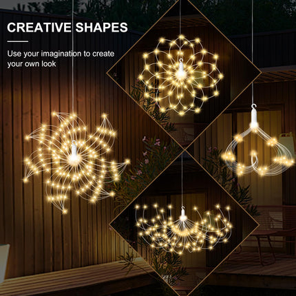 5 Pack Firework String Lights Christmas Lights, 200 LED 8 Modes Hanging Starburst Lights for PartyGarden Decoration (Warm White)