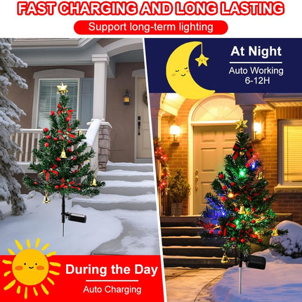 2 Set Solar Christmas Tree Lights Garden Stake Lights, Water-Proof LED Solar Powered Christmas Decorations Tree Lights Pathway Stake Lights for Yard Patio Landscape Decor(2set)