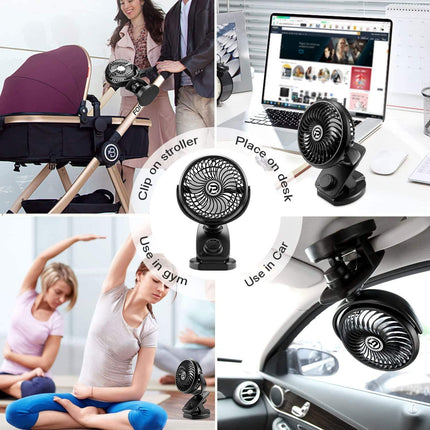 F170 Clip On Fan Auto Rotation Personal Fan 5000 Mah Battery Operated Fan, Usb Desk Fan Stepless Speeds Control, Powerful Airflow